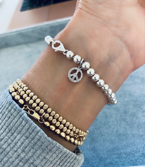 Silver Diamond Peace Bracelet